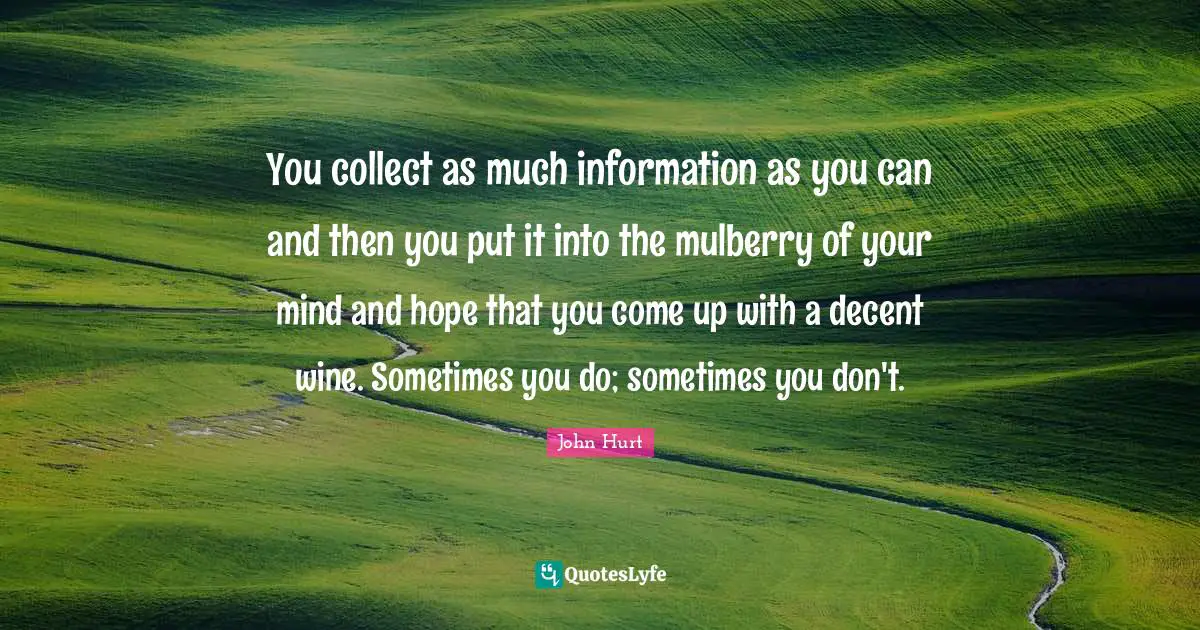 You collect as much information as you can and then you put it into the mulberry of your mind and hope that you come up with a decent wine. Sometimes you do; sometimes you don't.