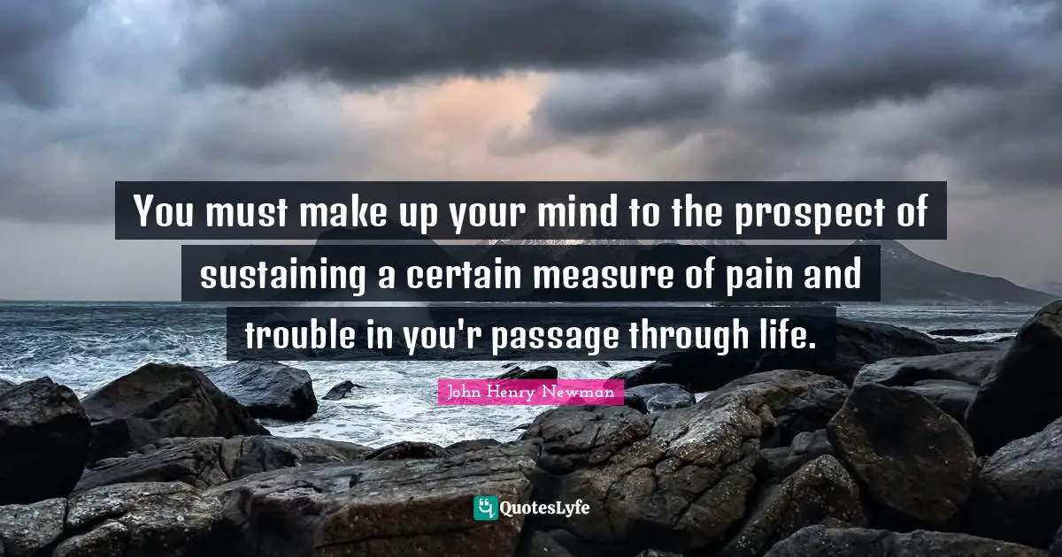 You must make up your mind to the prospect of sustaining a certain measure of pain and trouble in you'r passage through life.