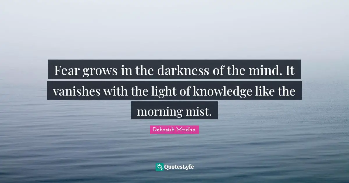 Fear grows in the darkness of the mind. It vanishes with the light of knowledge like the morning mist.