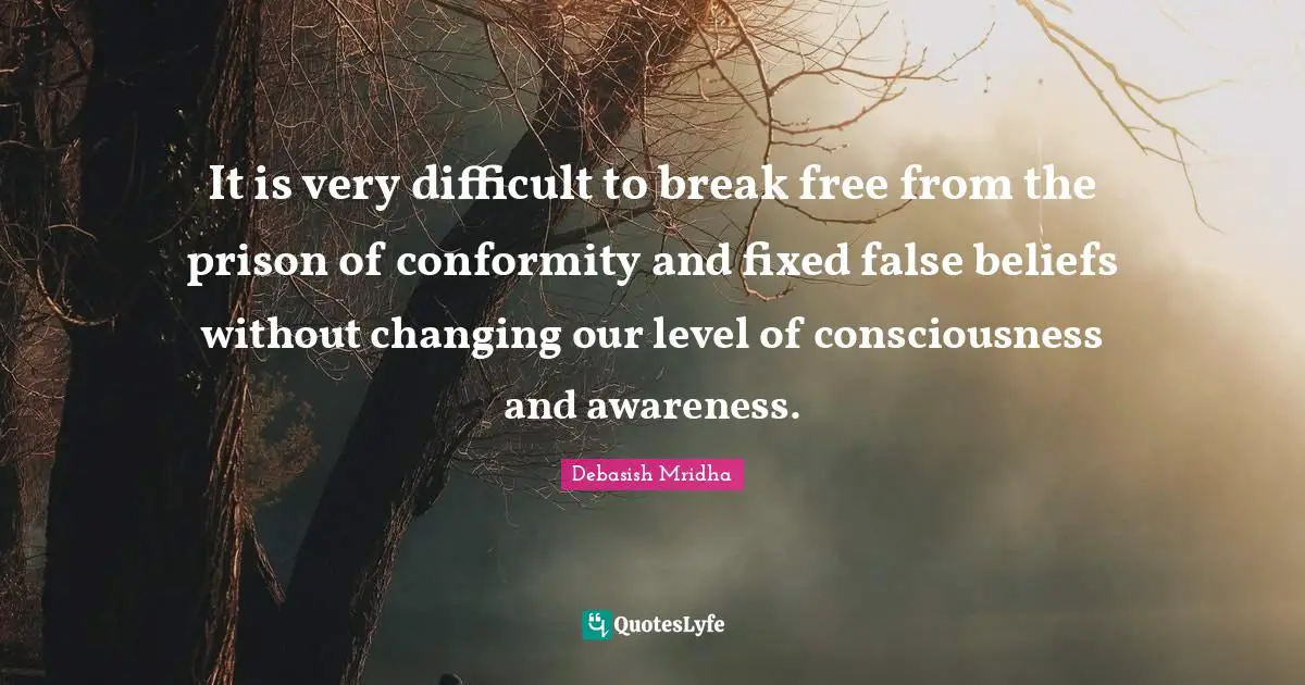 It is very difficult to break free from the prison of conformity and fixed false beliefs without changing our level of consciousness and awareness.