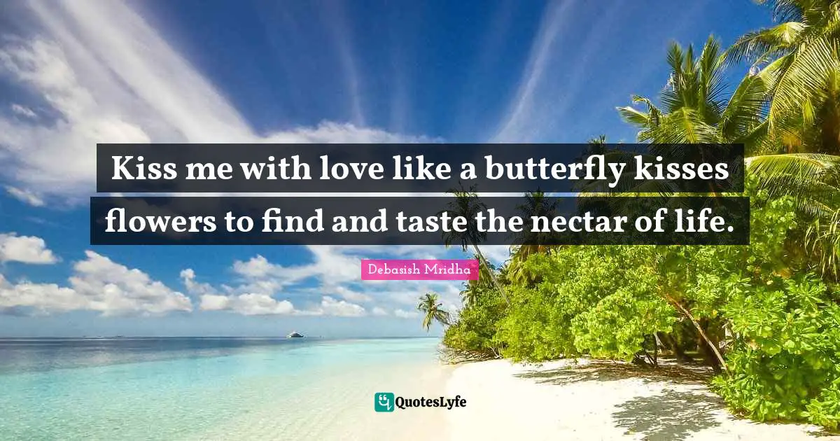 Kiss me with love like a butterfly kisses flowers to find and taste the nectar of life.