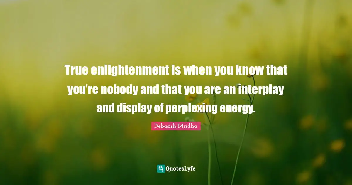 Perplexing Energy Quotes: "True enlightenment is when you know that you’re nobody and that you are an interplay and display of perplexing energy."