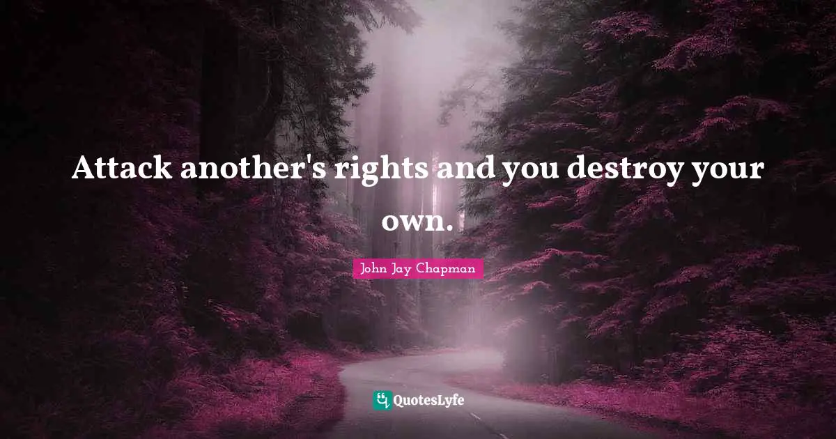 John Jay Chapman Quotes: "Attack another's rights and you destroy your own."