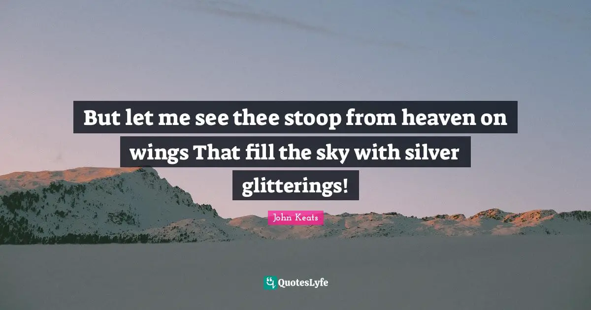 But let me see thee stoop from heaven on wings That fill the sky with silver glitterings!