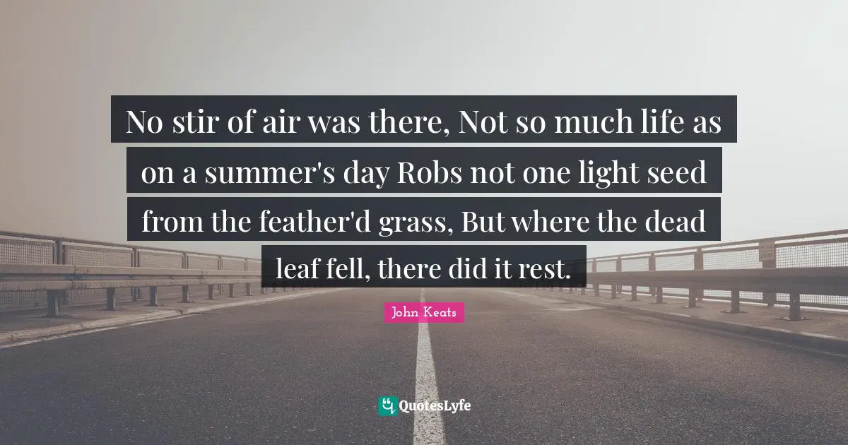 No stir of air was there, Not so much life as on a summer's day Robs not one light seed from the feather'd grass, But where the dead leaf fell, there did it rest.