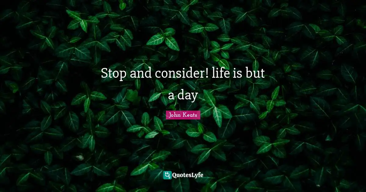 Stop and consider! life is but a day