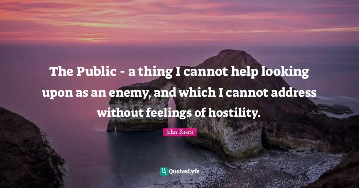 The Public - a thing I cannot help looking upon as an enemy, and which I cannot address without feelings of hostility.