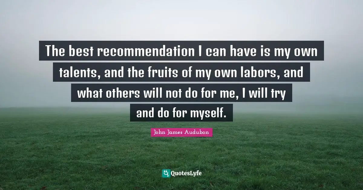 The best recommendation I can have is my own talents, and the fruits of my own labors, and what others will not do for me, I will try and do for myself.