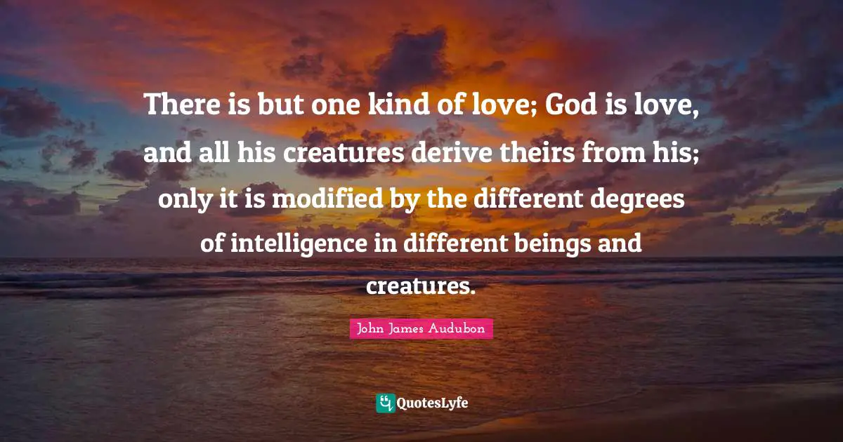 There is but one kind of love; God is love, and all his creatures derive theirs from his; only it is modified by the different degrees of intelligence in different beings and creatures.