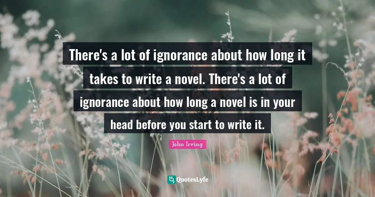 There's a lot of ignorance about how long it takes to write a novel. There's a lot of ignorance about how long a novel is in your head before you start to write it.