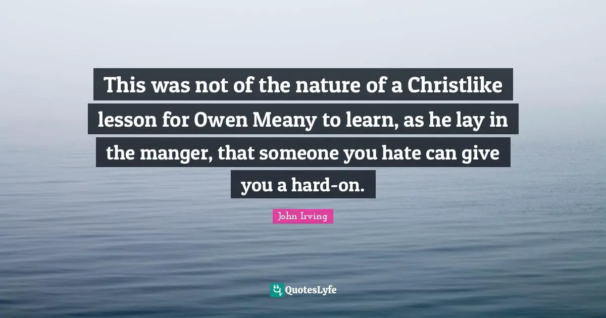 This was not of the nature of a Christlike lesson for Owen Meany to learn, as he lay in the manger, that someone you hate can give you a hard-on.