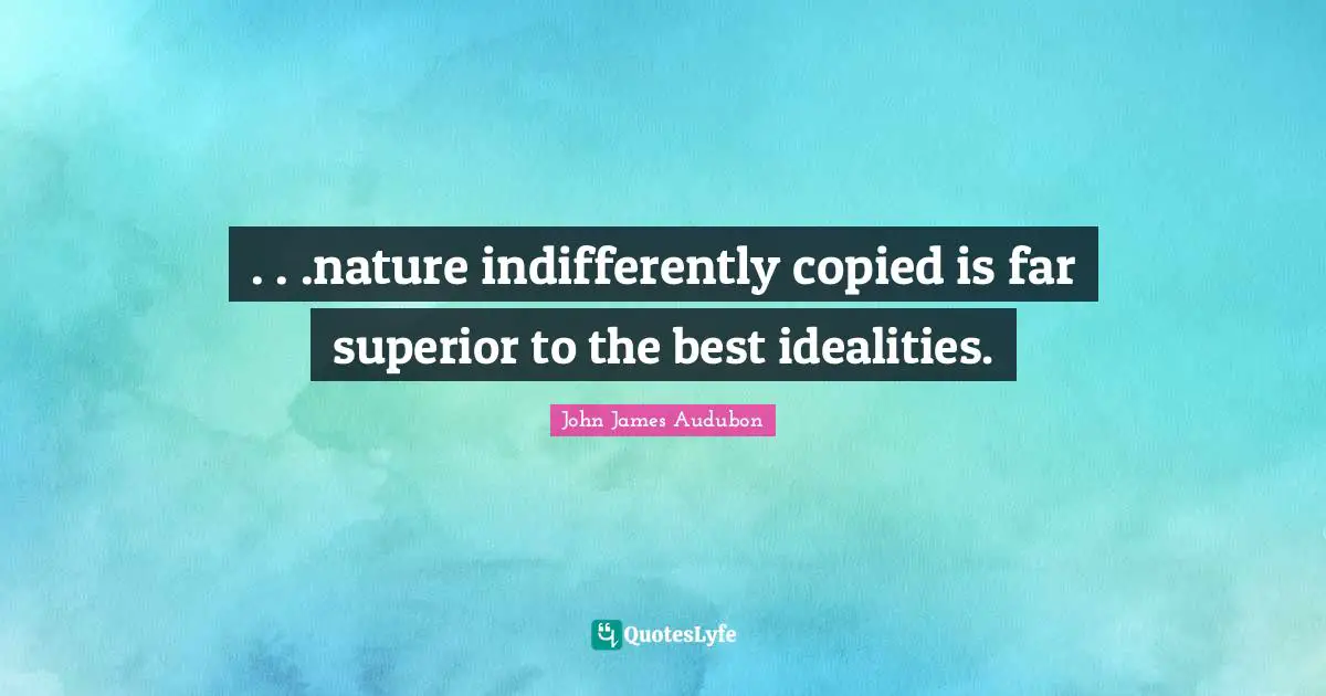 . . .nature indifferently copied is far superior to the best idealities.