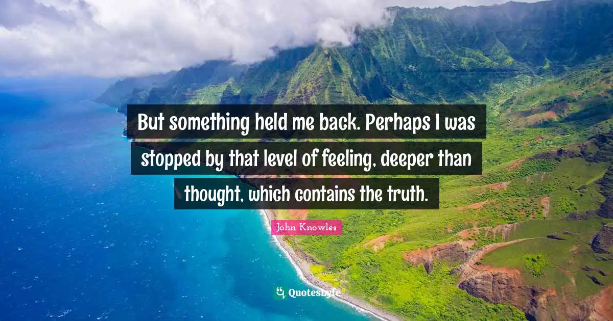 But something held me back. Perhaps I was stopped by that level of feeling, deeper than thought, which contains the truth.