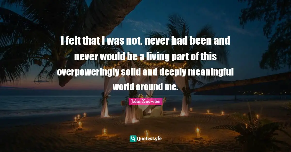 I felt that I was not, never had been and never would be a living part of this overpoweringly solid and deeply meaningful world around me.