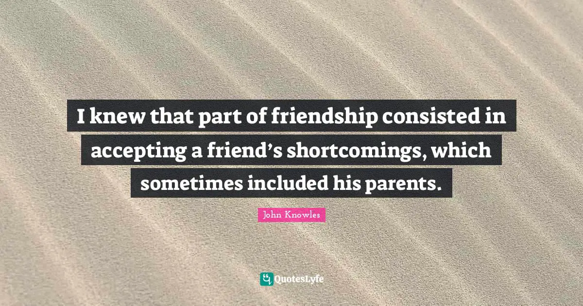 I knew that part of friendship consisted in accepting a friend’s shortcomings, which sometimes included his parents.