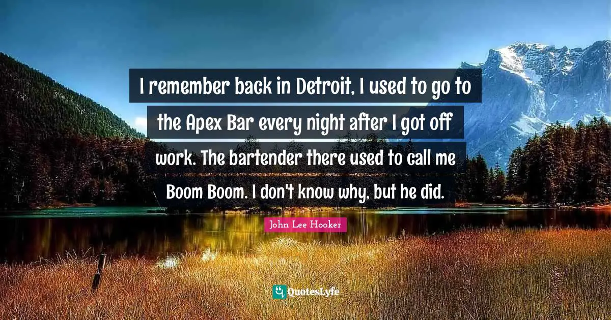 Every Night Quotes: "I remember back in Detroit, I used to go to the Apex Bar every night after I got off work. The bartender there used to call me Boom Boom. I don't know why, but he did."
