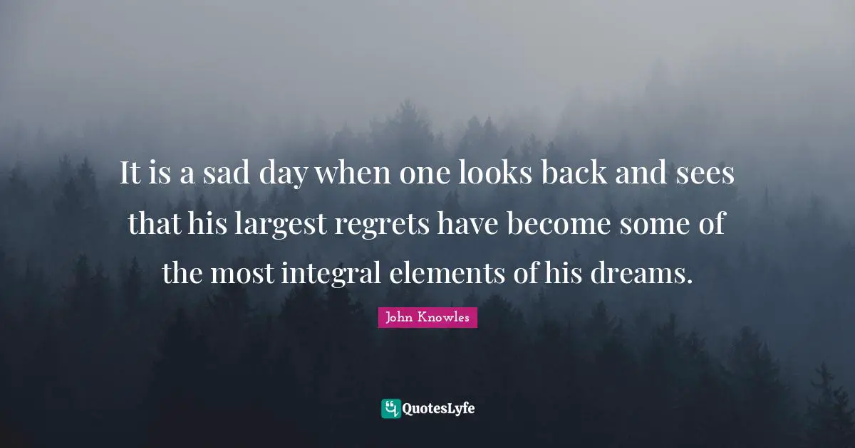 It is a sad day when one looks back and sees that his largest regrets have become some of the most integral elements of his dreams.