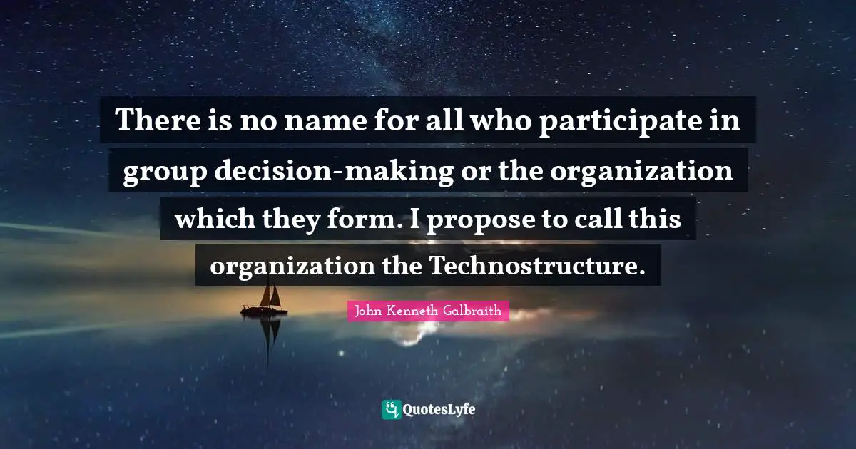 There is no name for all who participate in group decision-making or the organization which they form. I propose to call this organization the Technostructure.