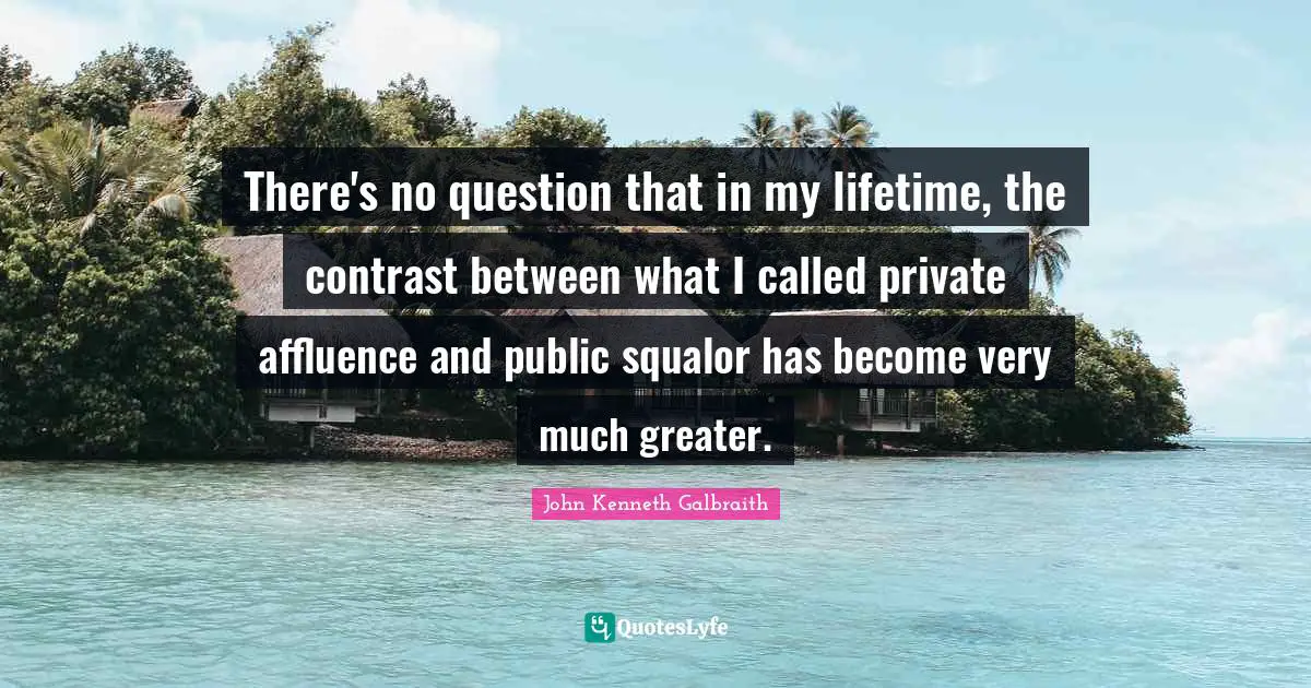There's no question that in my lifetime, the contrast between what I called private affluence and public squalor has become very much greater.