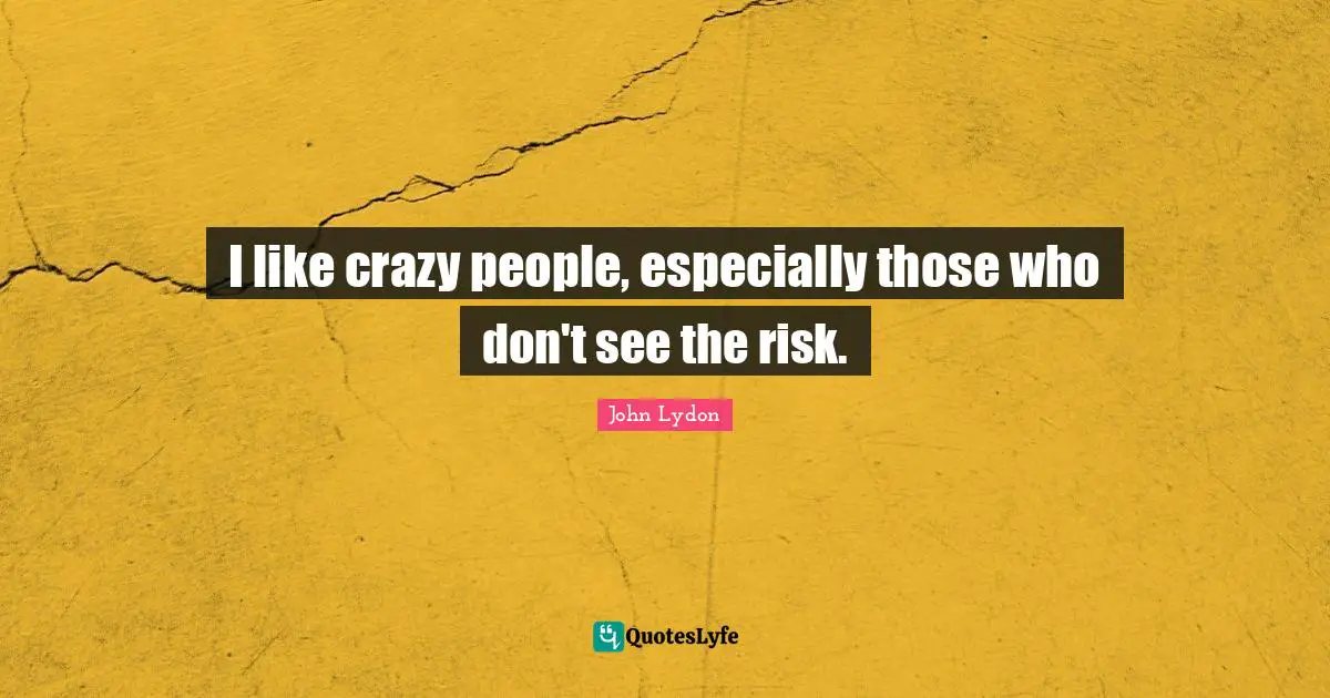 John Lydon Quotes: "I like crazy people, especially those who don't see the risk."