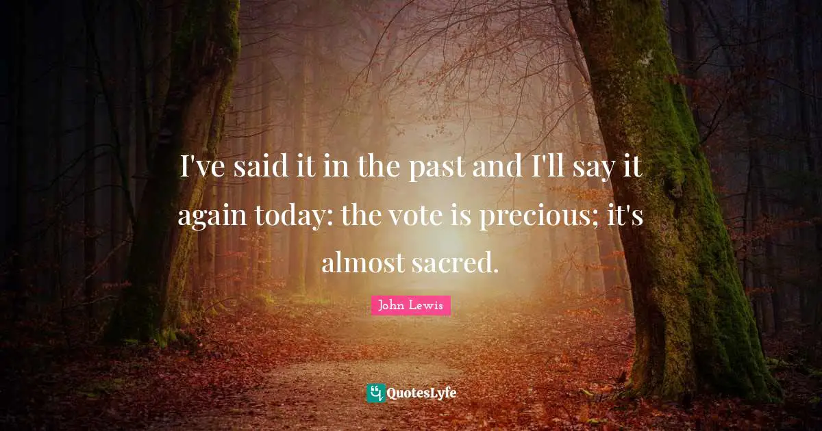 I've said it in the past and I'll say it again today: the vote is precious; it's almost sacred.