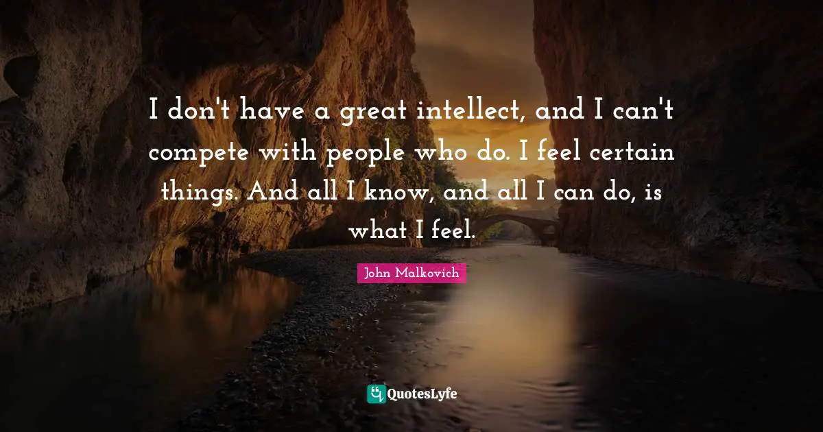 I don't have a great intellect, and I can't compete with people who do. I feel certain things. And all I know, and all I can do, is what I feel.