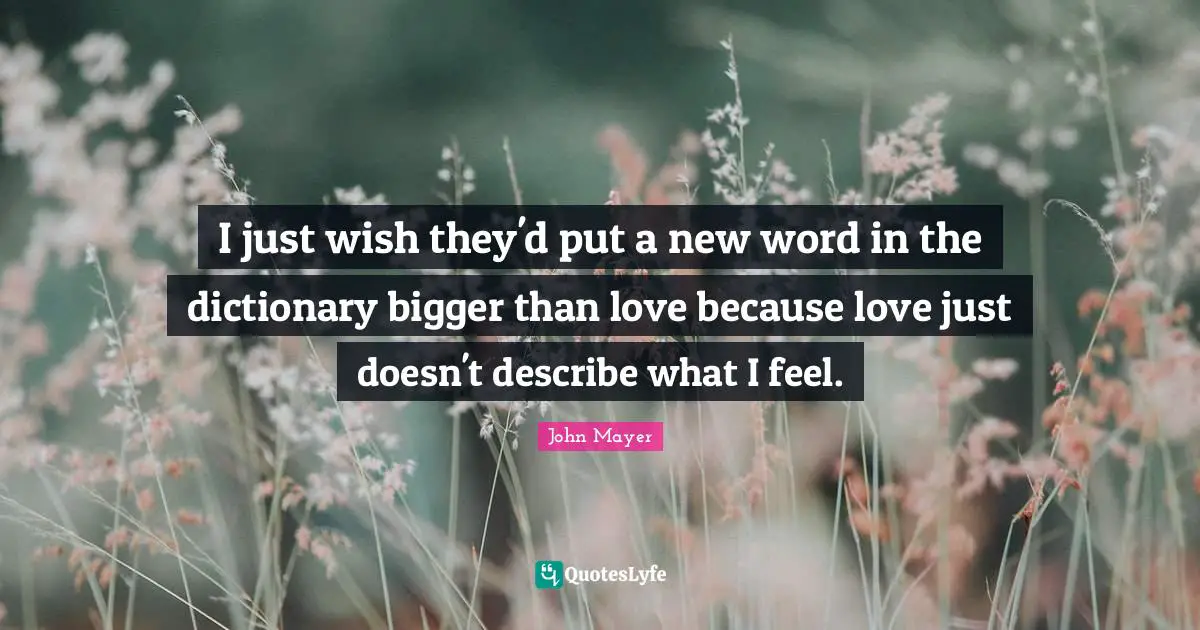 I just wish they'd put a new word in the dictionary bigger than love because love just doesn't describe what I feel.