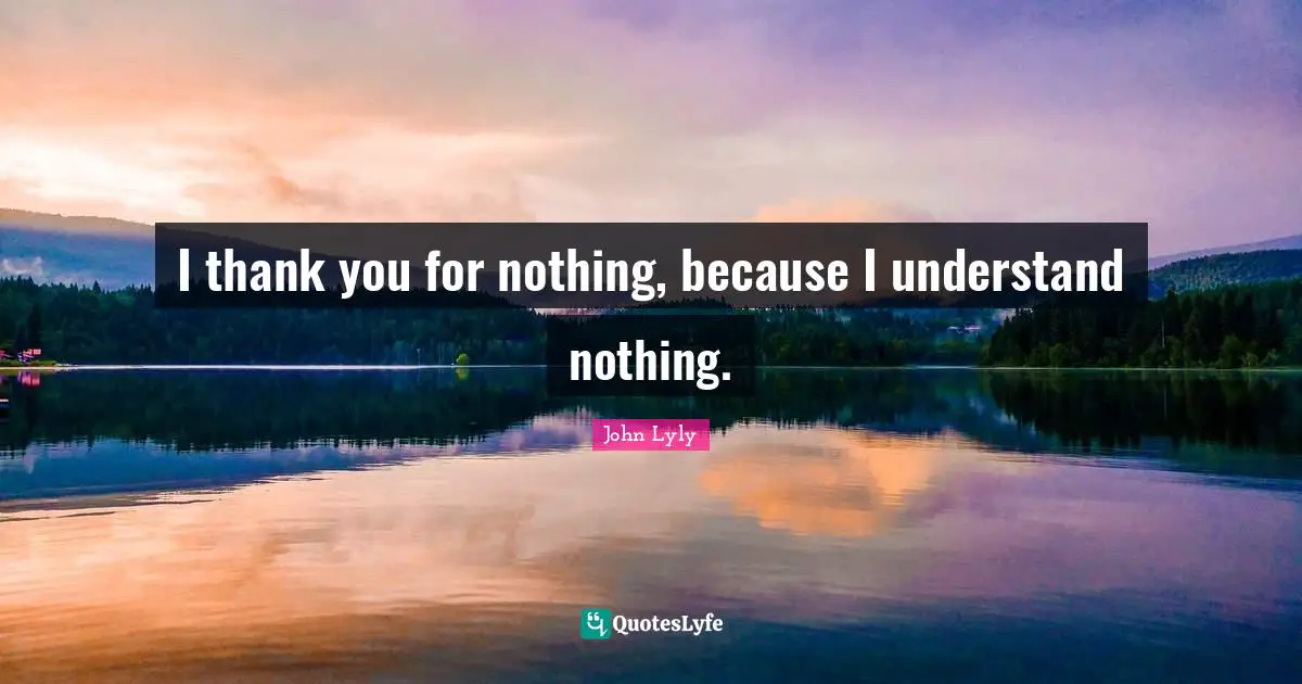 I thank you for nothing, because I understand nothing.