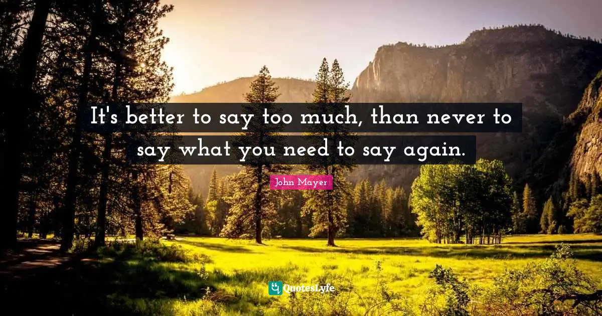 John Mayer Quotes: It's better to say too much, than never to say what you need to say again.
