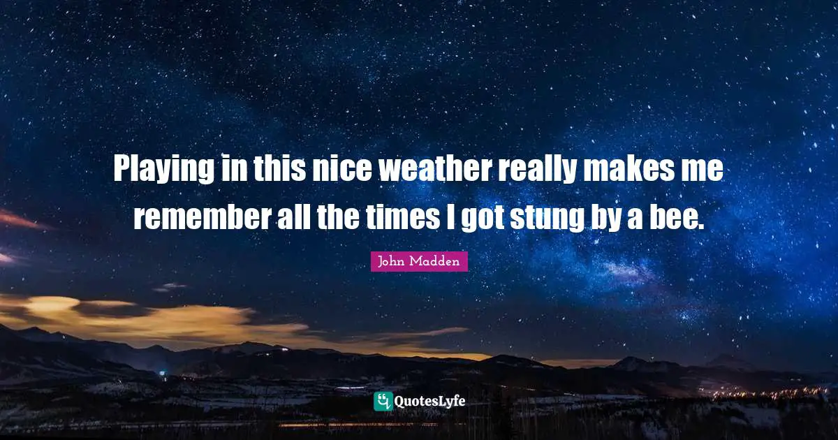 John Madden Quotes: "Playing in this nice weather really makes me remember all the times I got stung by a bee."