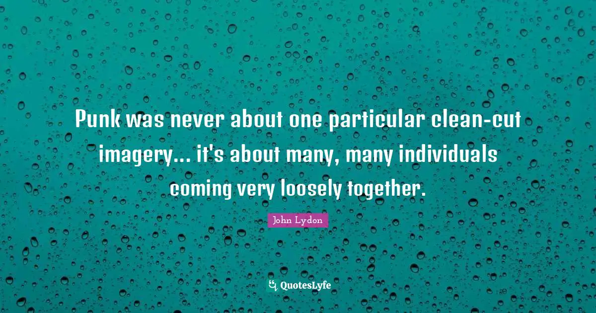 Punk was never about one particular clean-cut imagery... it's about many, many individuals coming very loosely together.