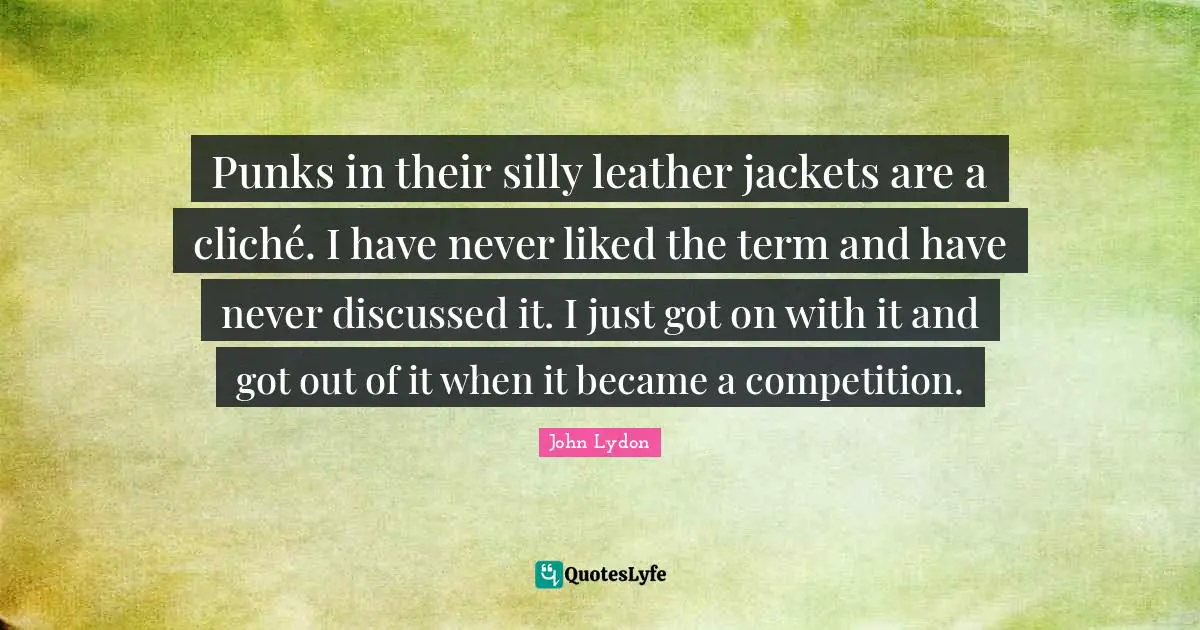 Punks in their silly leather jackets are a cliché. I have never liked the term and have never discussed it. I just got on with it and got out of it when it became a competition.
