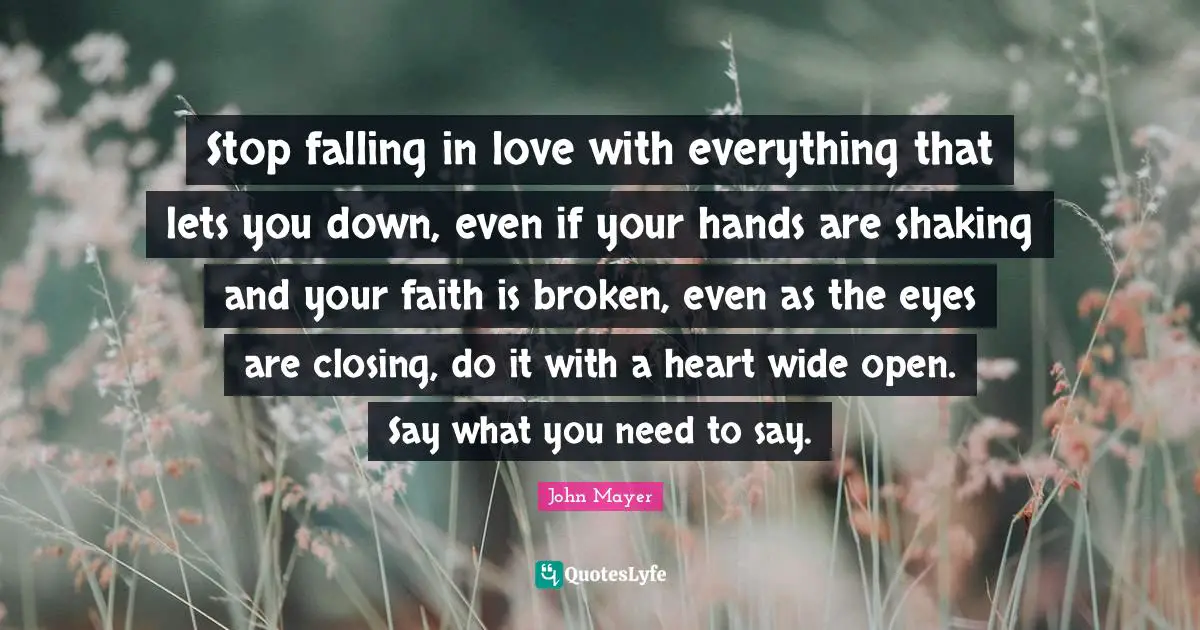 Stop falling in love with everything that lets you down, even if your hands are shaking and your faith is broken, even as the eyes are closing, do it with a heart wide open. Say what you need to say.