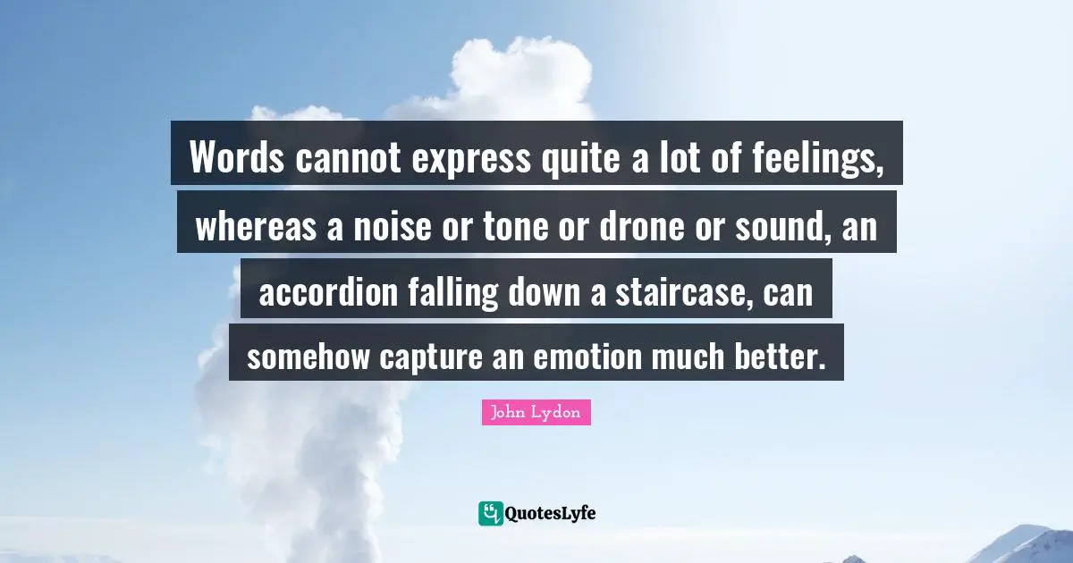 Words cannot express quite a lot of feelings, whereas a noise or tone or drone or sound, an accordion falling down a staircase, can somehow capture an emotion much better.