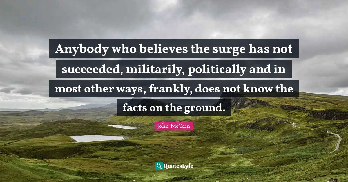 Anybody who believes the surge has not succeeded, militarily, politically and in most other ways, frankly, does not know the facts on the ground.