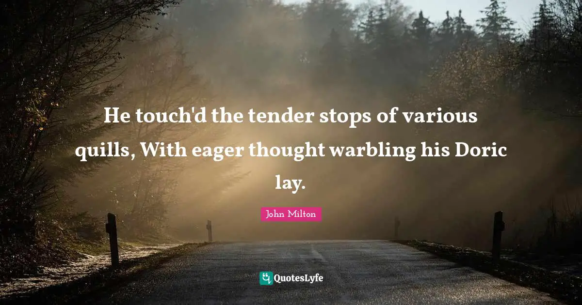 He touch'd the tender stops of various quills, With eager thought warbling his Doric lay.