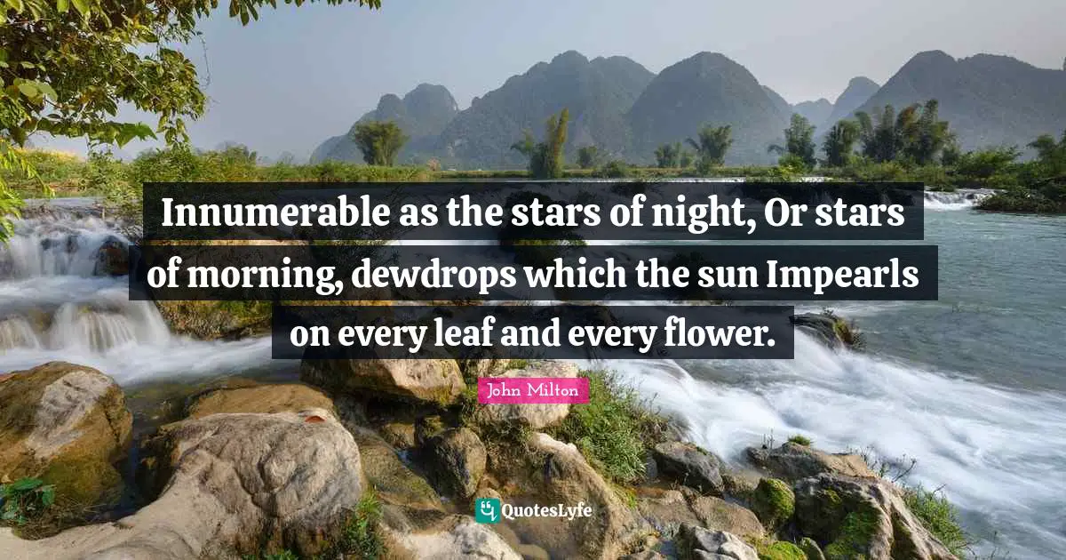 Innumerable as the stars of night, Or stars of morning, dewdrops which the sun Impearls on every leaf and every flower.