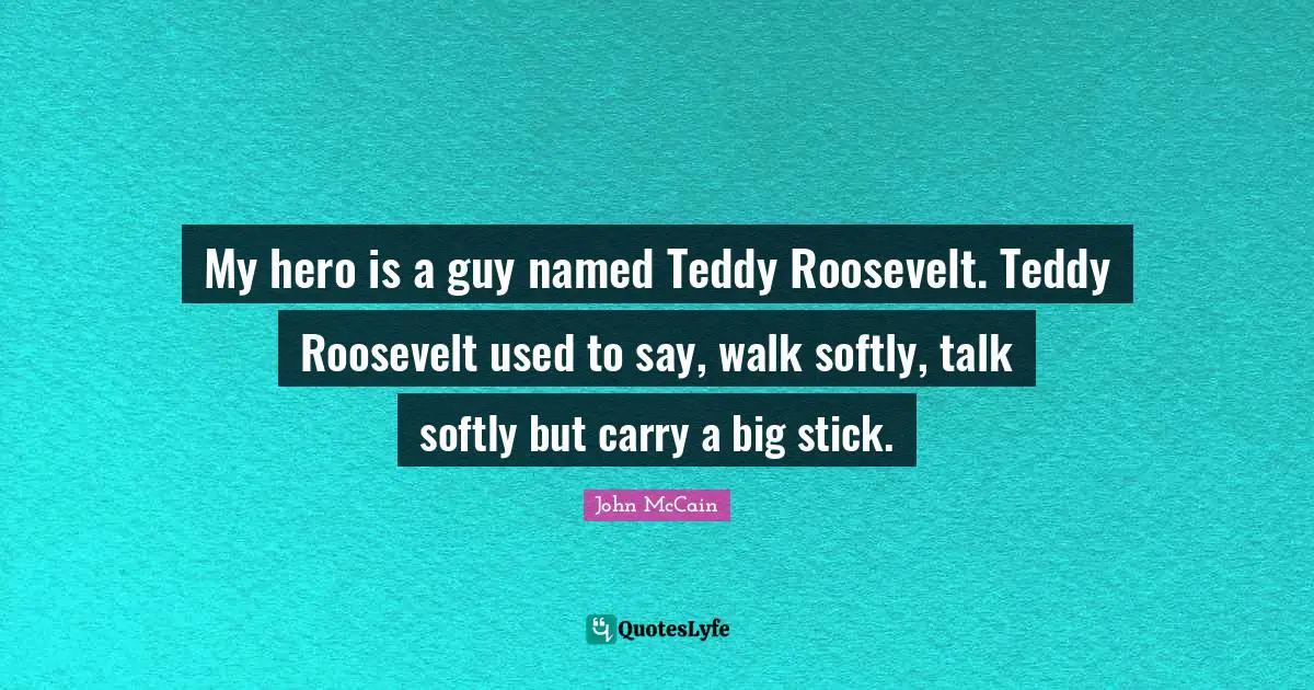My hero is a guy named Teddy Roosevelt. Teddy Roosevelt used to say, walk softly, talk softly but carry a big stick.