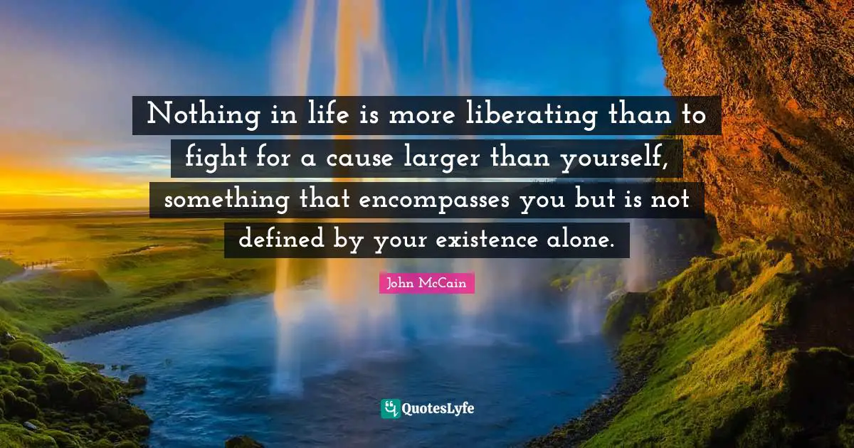 Nothing in life is more liberating than to fight for a cause larger than yourself, something that encompasses you but is not defined by your existence alone.