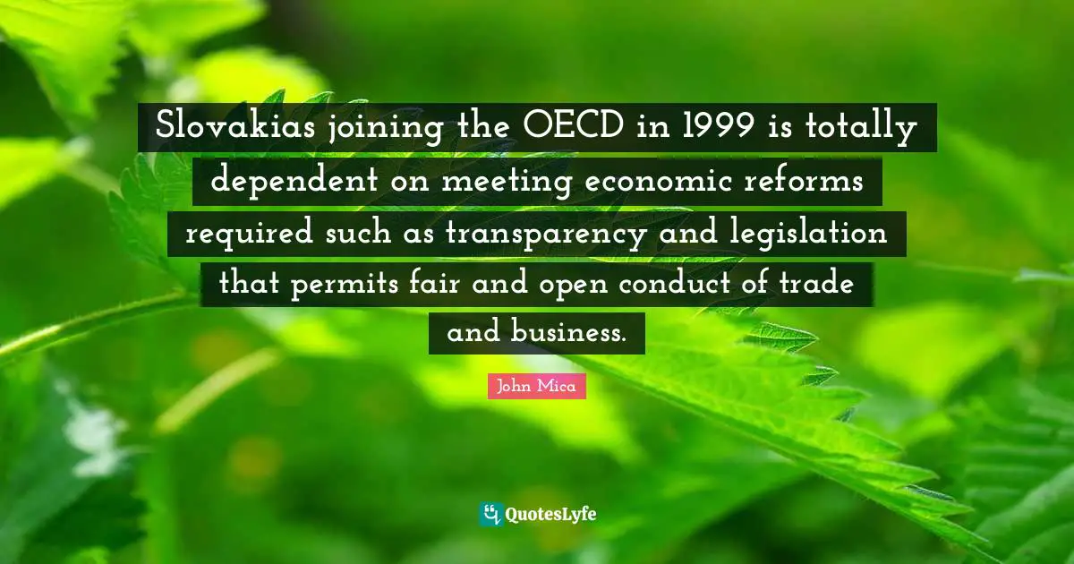 Slovakias joining the OECD in 1999 is totally dependent on meeting economic reforms required such as transparency and legislation that permits fair and open conduct of trade and business.
