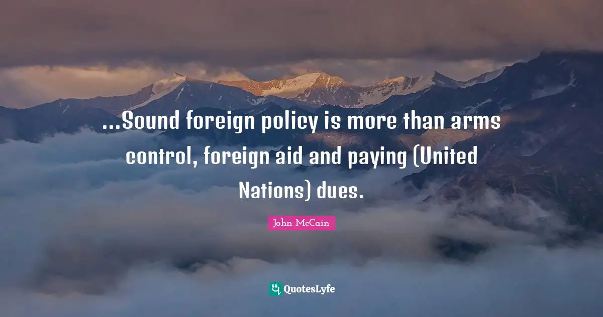 ...Sound foreign policy is more than arms control, foreign aid and paying (United Nations) dues.