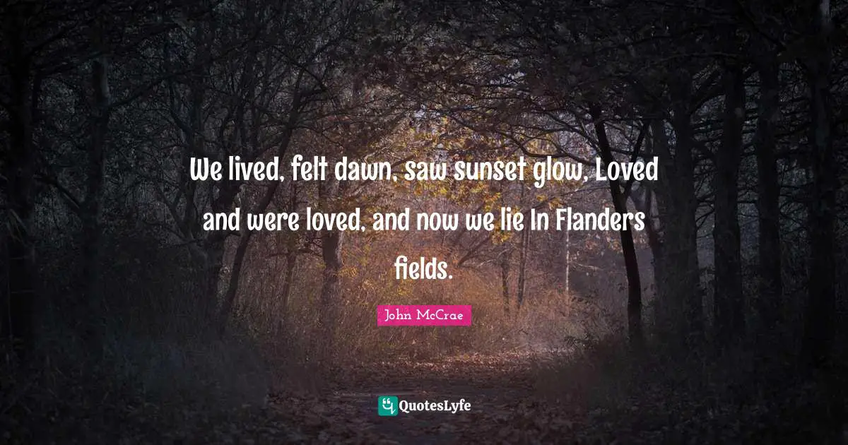 We lived, felt dawn, saw sunset glow, Loved and were loved, and now we lie In Flanders fields.