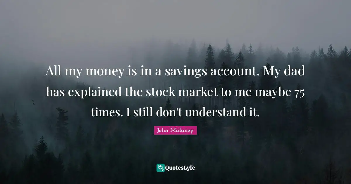 All my money is in a savings account. My dad has explained the stock market to me maybe 75 times. I still don't understand it.