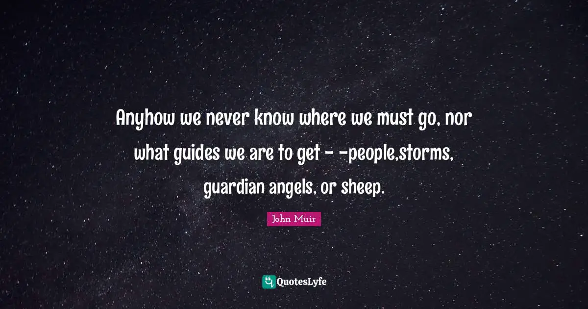 Anyhow we never know where we must go, nor what guides we are to get - -people,storms, guardian angels, or sheep.