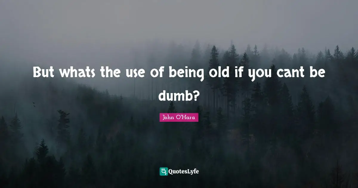 But whats the use of being old if you cant be dumb?