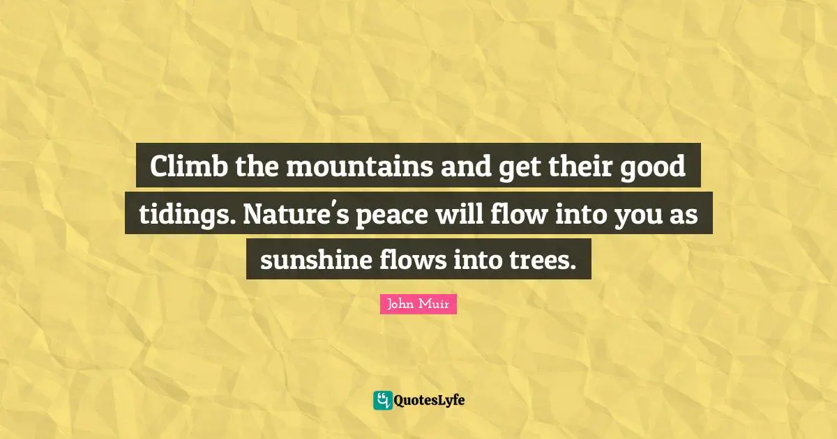 Go With The Flow Quotes: "Climb the mountains and get their good tidings. Nature's peace will flow into you as sunshine flows into trees."