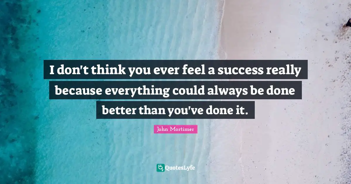 Better Than You Quotes: "I don't think you ever feel a success really because everything could always be done better than you've done it."