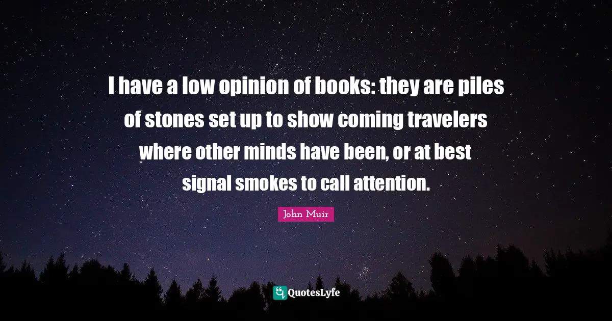 I have a low opinion of books: they are piles of stones set up to show coming travelers where other minds have been, or at best signal smokes to call attention.