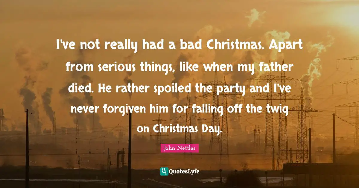 I've not really had a bad Christmas. Apart from serious things, like when my father died. He rather spoiled the party and I've never forgiven him for falling off the twig on Christmas Day.