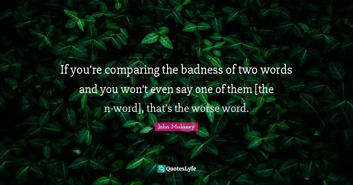 If you’re comparing the badness of two words and you won’t even say one of them [the n-word], that’s the worse word.